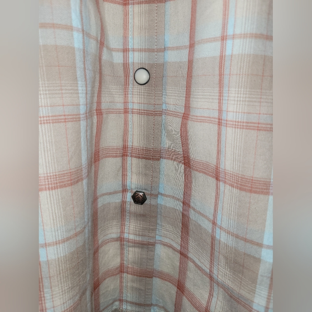 ARIAT HORTON RETRO SS SHIRT MENS XLT TALL Pearl Snaps Red Beige Plaid Western - Picture 6 of 10